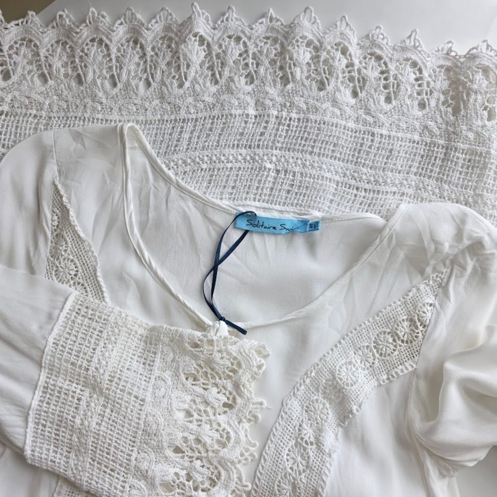 Solitare‎  Crochet Lace Trim Tunic Dress Boho Beach Cover Up Sz M